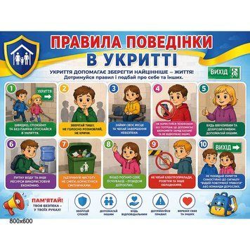 Стенд правила поведінки в укритті для дітей 200181 фото з прикладом дизайну