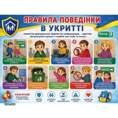 Стенд правила поведінки в укритті для дітей 200181 фото з прикладом дизайну