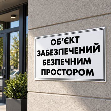 Табличка &laquo;Об&rsquo;єкт забезпечений безпечним простором&raquo; 100&times;60 см з ПВХ 200191 фото з прикладом дизайну