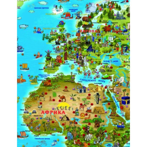 Карта мира для детей 158х108 см на планках фото 70250